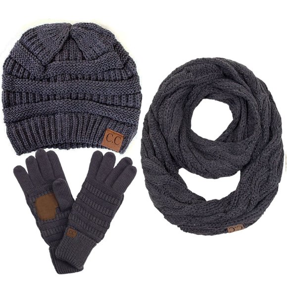 Buy Black Cable Knit Hat Gloves & Scarf 3 Piece Set (3-16yrs  C.C 3pc Metallic Knit Beanie Gloves Scarves Set